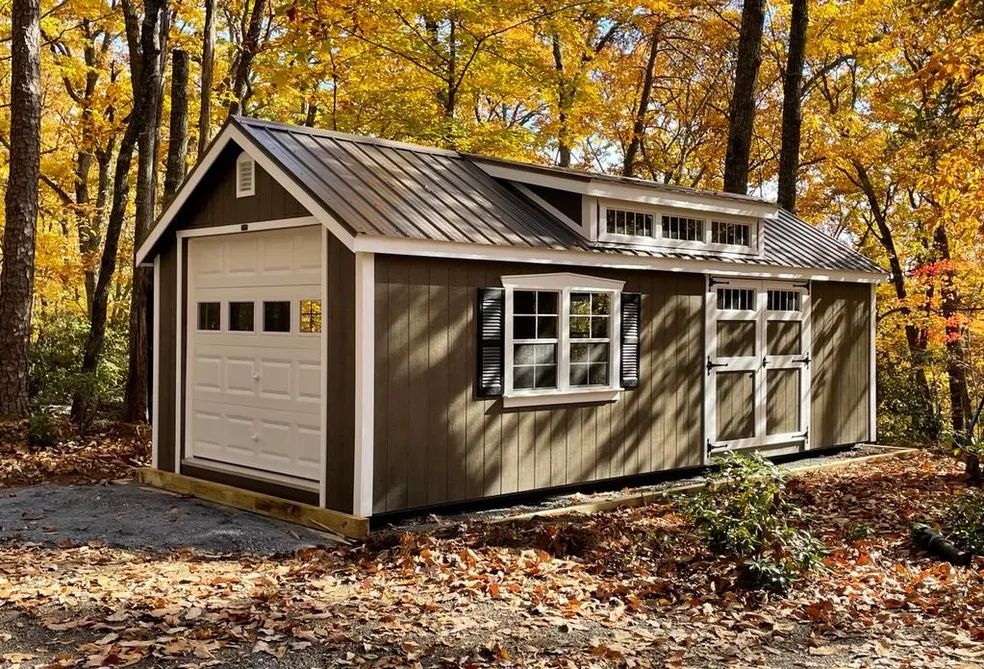 brown shed in woods